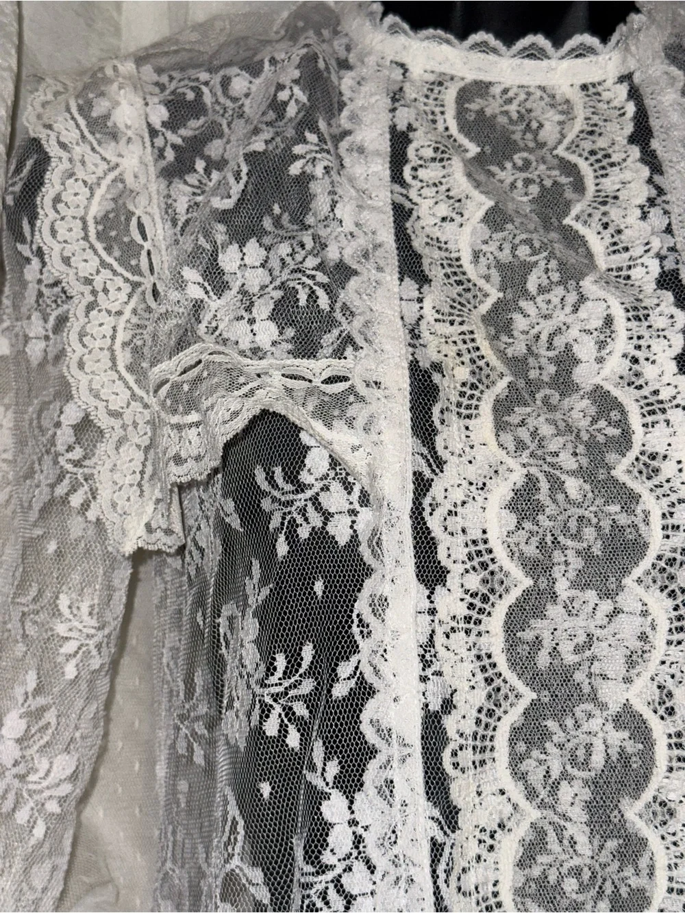 Vintage Jessica McClintock Sheer White Lace Long Sleeve Dress - Picture 2 of 10